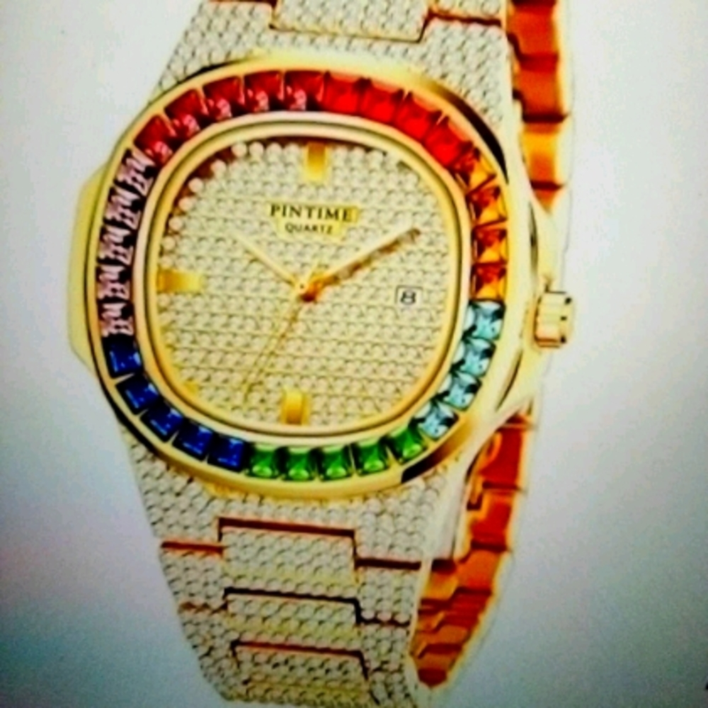 Quartz 14k gold plated watch with Cubic Diamonds.